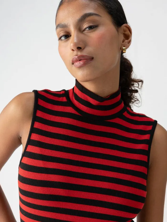 Women Essential Sleeveless Mock Neck Tank Black Cherry Red Stripe Sanctuary Clothing Tees and Tops Women Essential Sleeveless Mock Neck Tank Black Cherry Red Stripe Sanctuary Clothing Tees and Tops