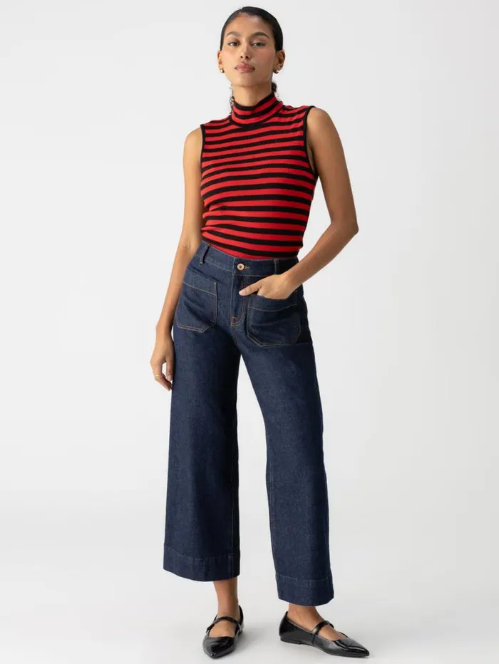 Women Essential Sleeveless Mock Neck Tank Black Cherry Red Stripe Sanctuary Clothing Tees and Tops Women Essential Sleeveless Mock Neck Tank Black Cherry Red Stripe Sanctuary Clothing Tees and Tops
