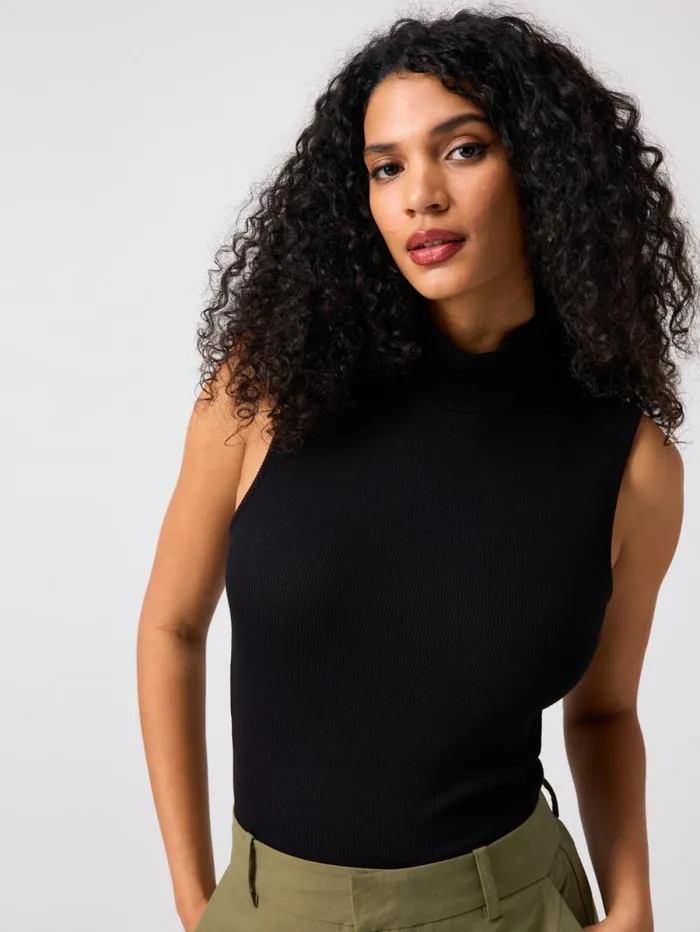 Women Essential Sleeveless Mock Neck Tank Black Sanctuary Clothing Tees and Tops