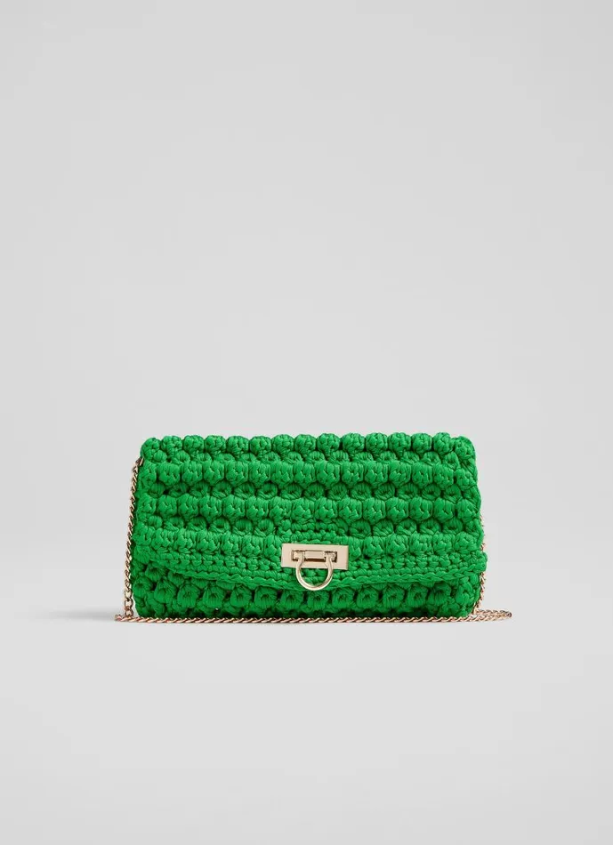 Women Essie Green Woven Fabric Clutch LKBennett Clutch Bags