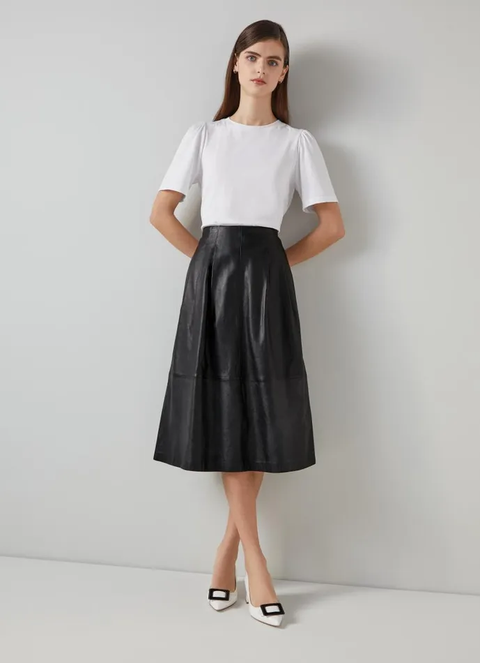 Women Farrow Black Leather ALine Skirt Black LKBennett Skirts