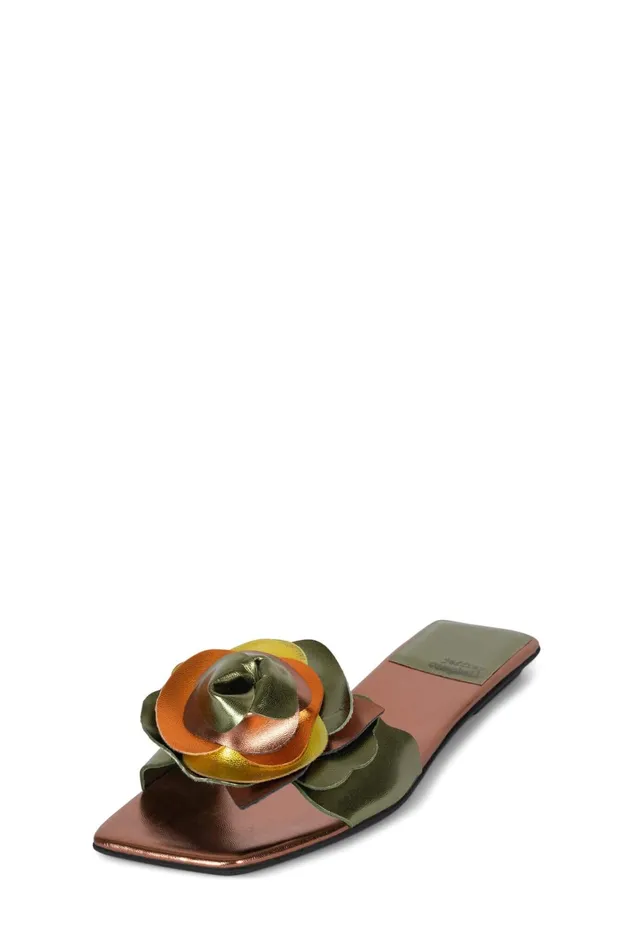 Women Flat Jeffrey Campbell BOUQUET Green Bronze Multi