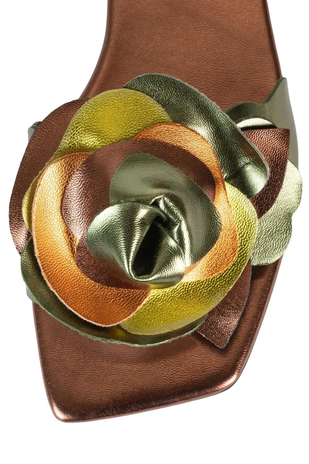 Women Flat Jeffrey Campbell BOUQUET Green Bronze Multi