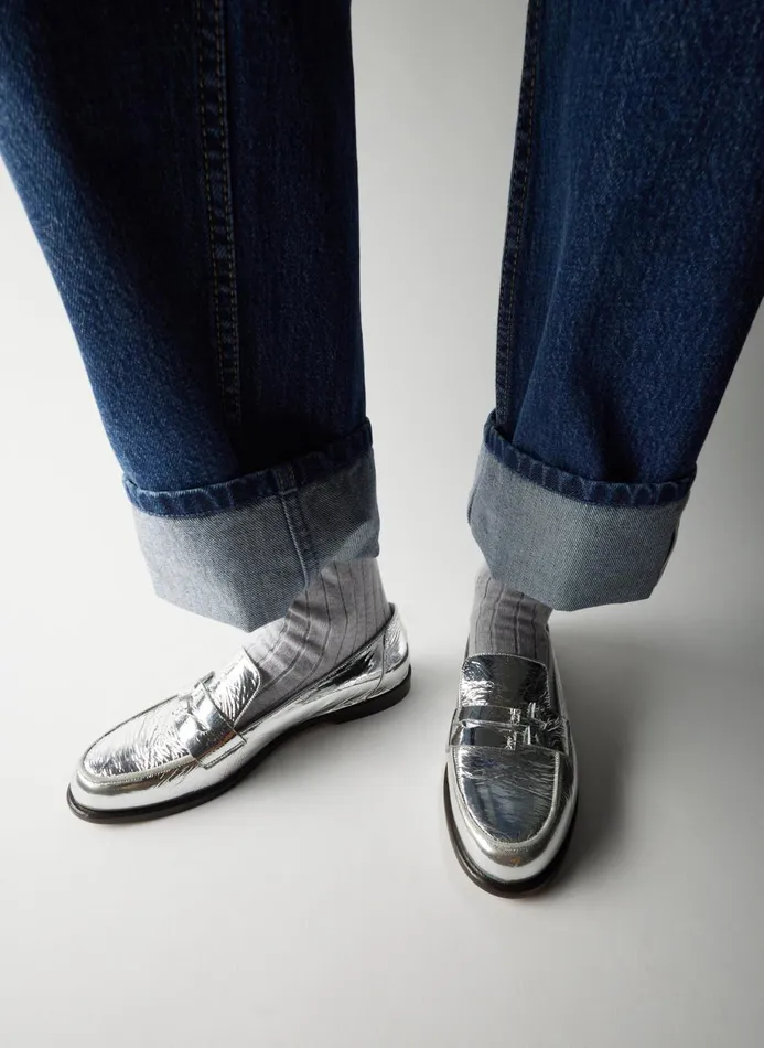 Women Flats Tibi Nacho Metallic Loafer Silver