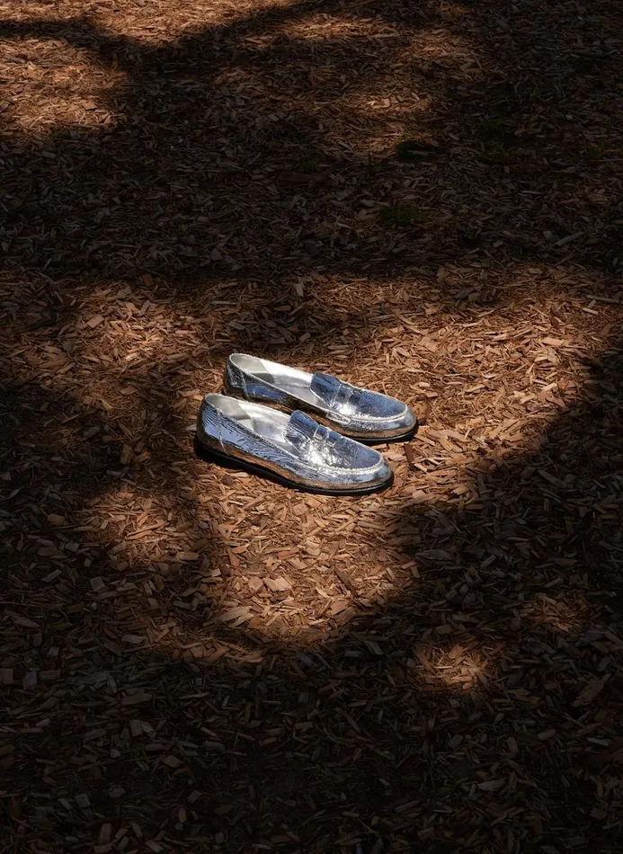 Women Flats Tibi Nacho Metallic Loafer Silver