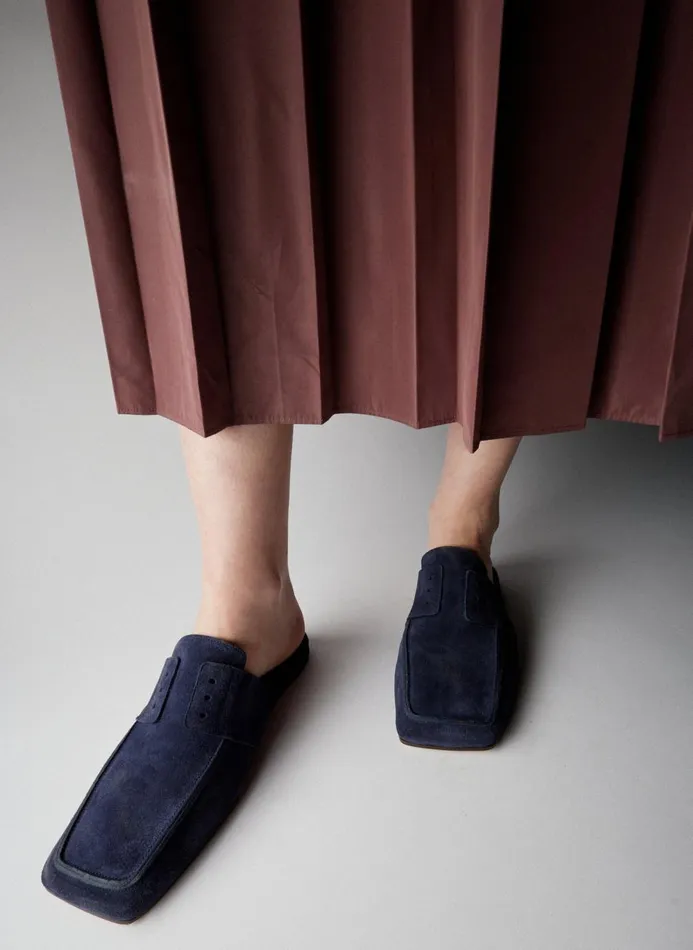 Women Flats Tibi Suede Granger Slide Navy