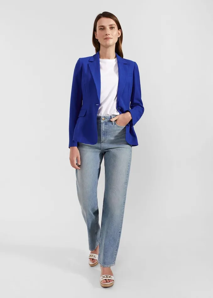 Women Fletcher Silk Linen Jacket Lapis Blue Hobbs Coats and Jackets