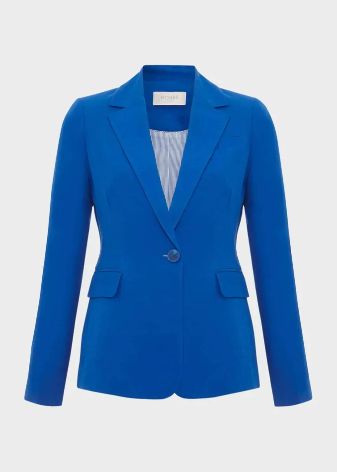 Women Fletcher Silk Linen Jacket Lapis Blue Hobbs Coats and Jackets