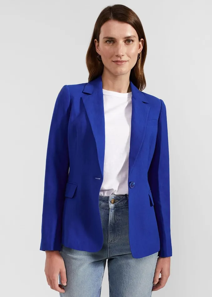 Women Fletcher Silk Linen Jacket Lapis Blue Hobbs Coats and Jackets