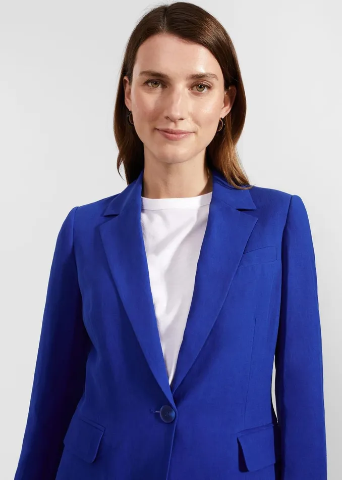 Women Fletcher Silk Linen Jacket Lapis Blue Hobbs Coats and Jackets