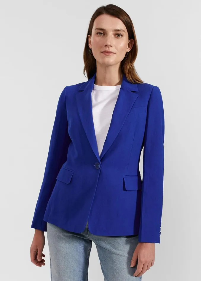 Women Fletcher Silk Linen Jacket Lapis Blue Hobbs Coats and Jackets