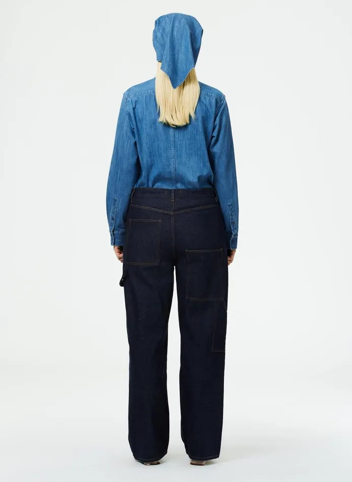 Women Fundamentals Tibi Indigo Denim Slouchy Carpenter Jean Dark Denim