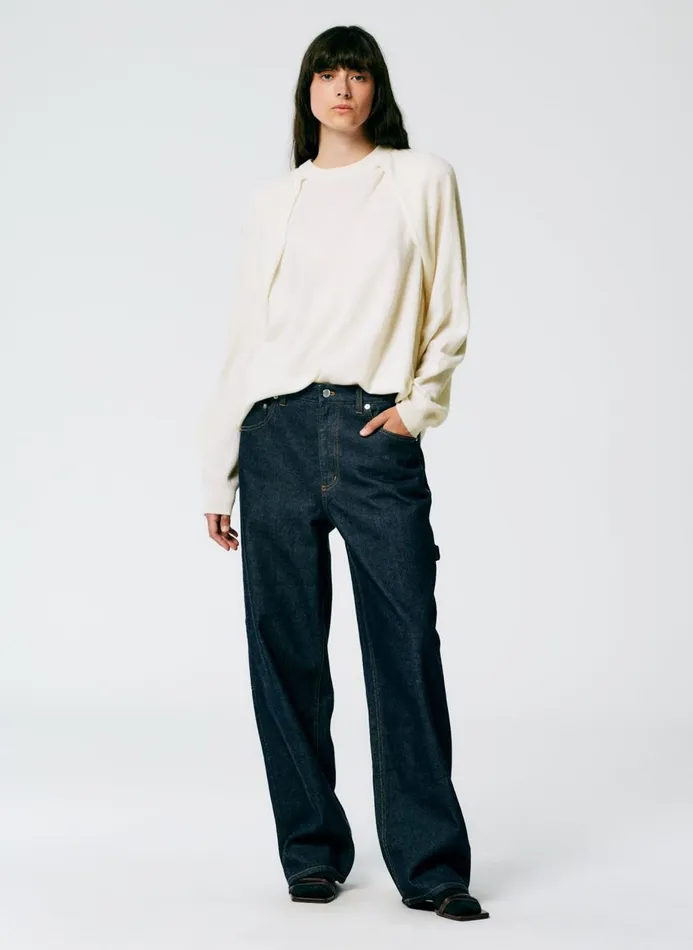 Women Fundamentals Tibi Indigo Denim Slouchy Carpenter Jean Dark Denim