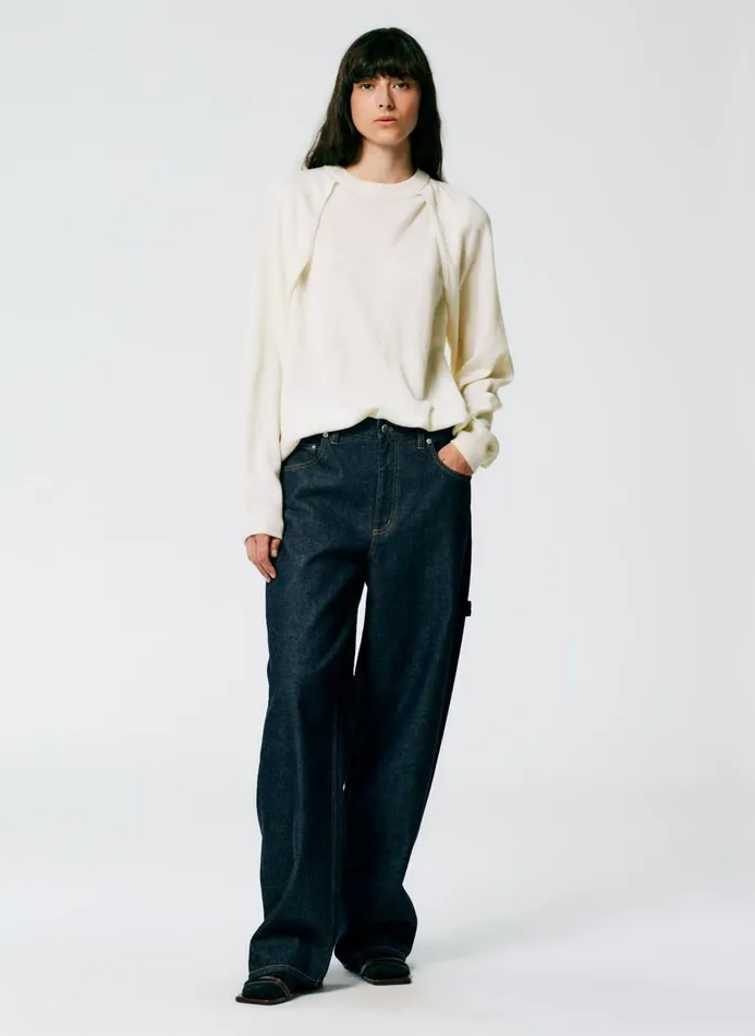 Women Fundamentals Tibi Indigo Denim Slouchy Carpenter Jean Dark Denim