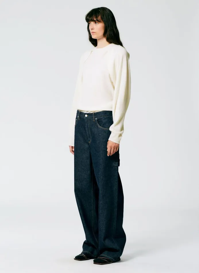 Women Fundamentals Tibi Indigo Denim Slouchy Carpenter Jean Dark Denim