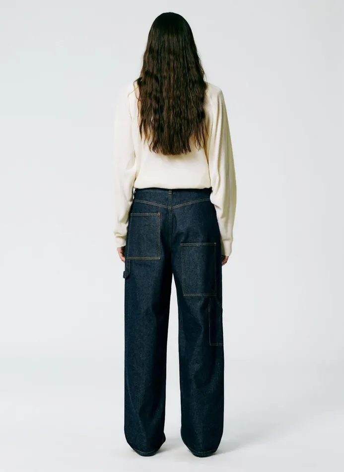Women Fundamentals Tibi Indigo Denim Slouchy Carpenter Jean Dark Denim