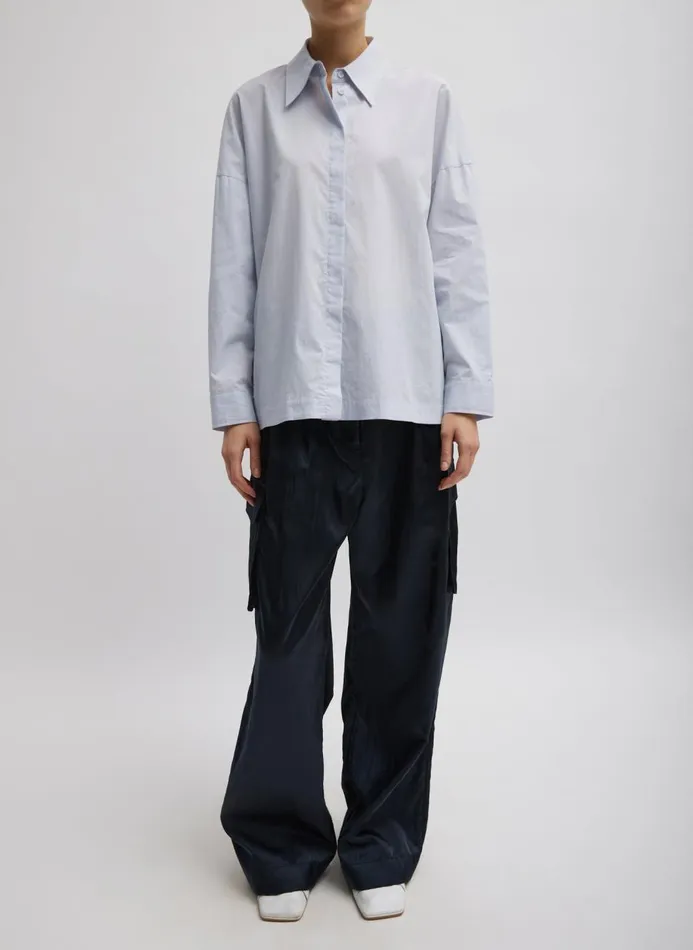Women Fundamentals Tibi Shiny Nylon Pleated Stella Cargo Pant Navy