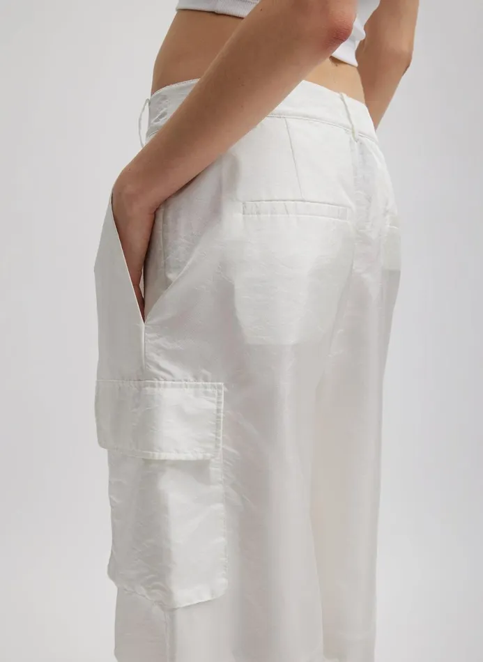 Women Fundamentals Tibi Stella Crispy Nylon Pleated Cargo Pant White