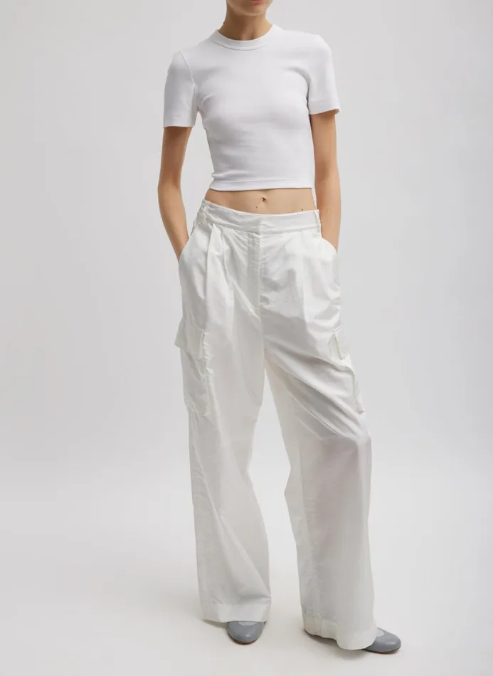 Women Fundamentals Tibi Stella Crispy Nylon Pleated Cargo Pant White