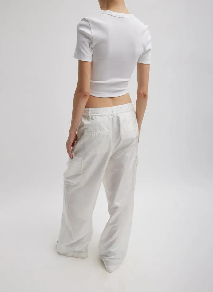 Women Fundamentals Tibi Stella Crispy Nylon Pleated Cargo Pant White