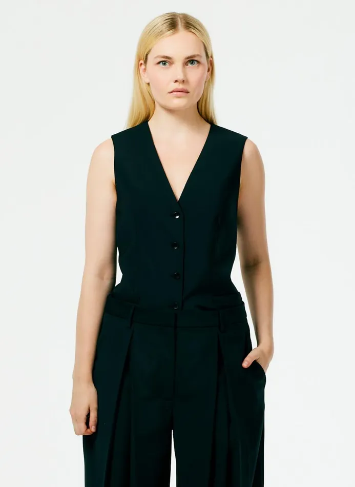 Women Fundamentals Tibi Tropical Wool Vest Black