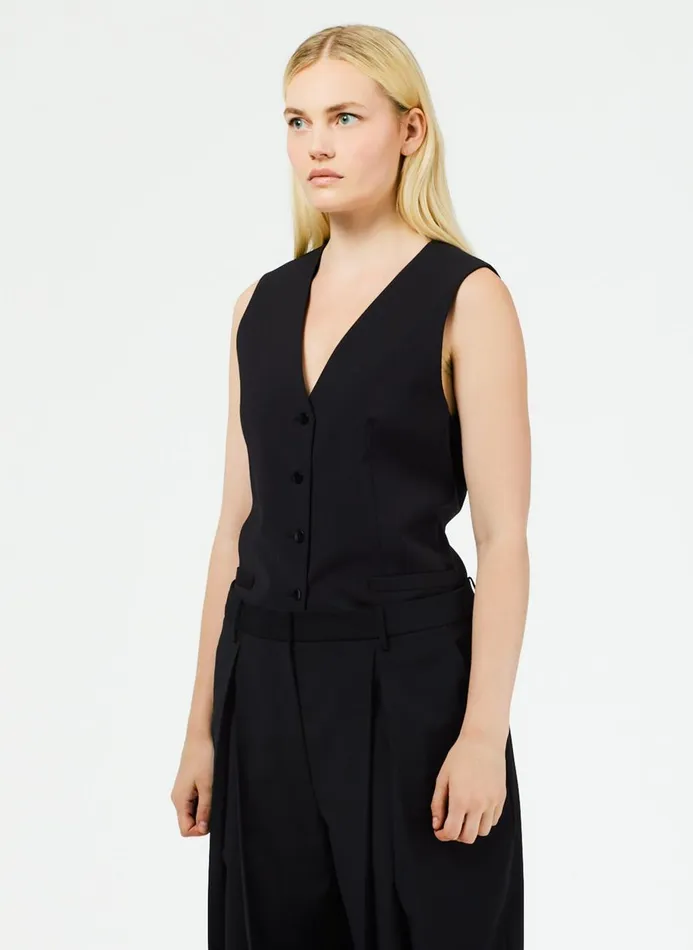 Women Fundamentals Tibi Tropical Wool Vest Black