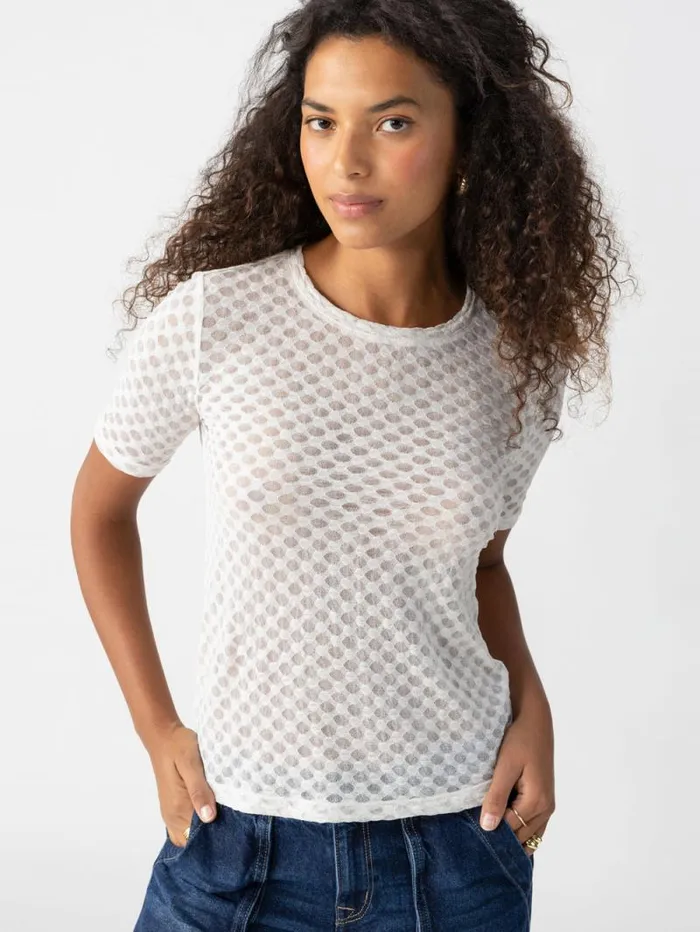 Women Geo Mesh Tee Chalk Sanctuary Clothing Tees and Tops