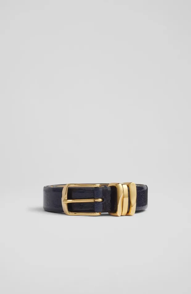 Women Georgette Navy Crinkle Patent Leather Belt LKBennett Belts Women Georgette Navy Crinkle Patent Leather Belt LKBennett Belts