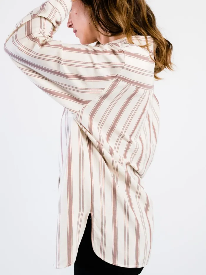 Women Harris Oversized Button Down Shirt Nutmeg Stripe Tops Able