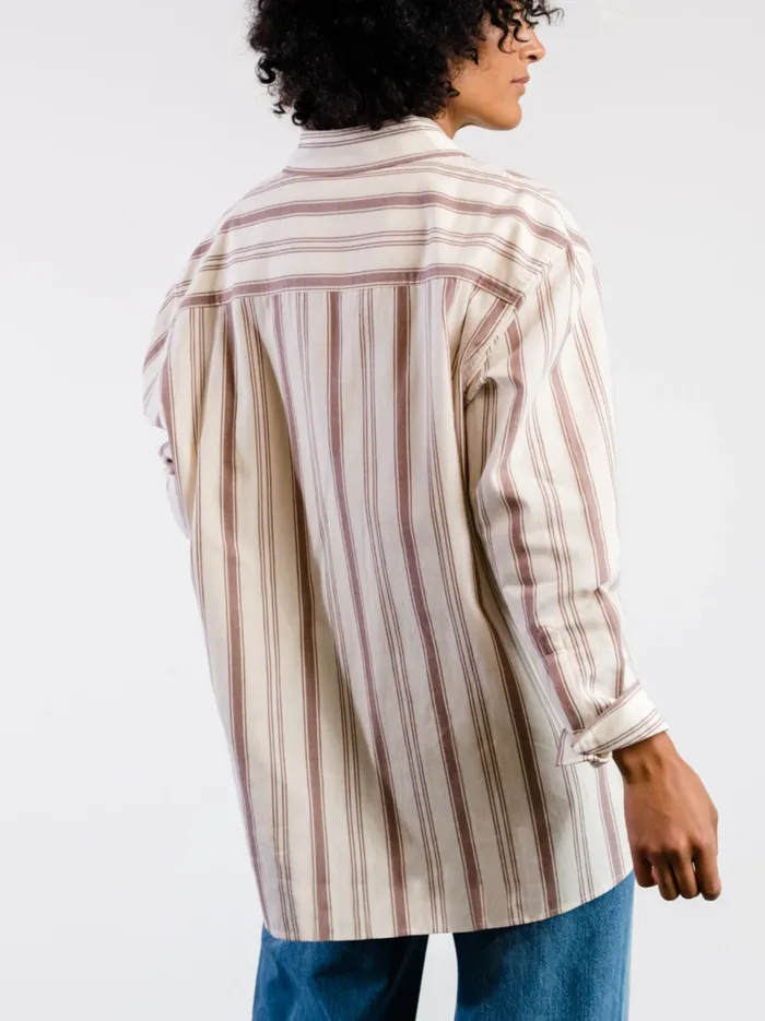 Women Harris Oversized Button Down Shirt Nutmeg Stripe Tops Able