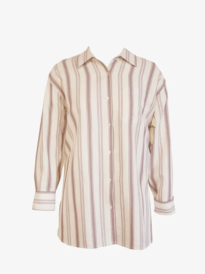 Women Harris Oversized Button Down Shirt Nutmeg Stripe Tops Able