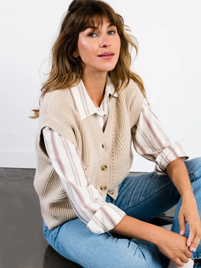 Women Harris Oversized Button Down Shirt Nutmeg Stripe Tops Able