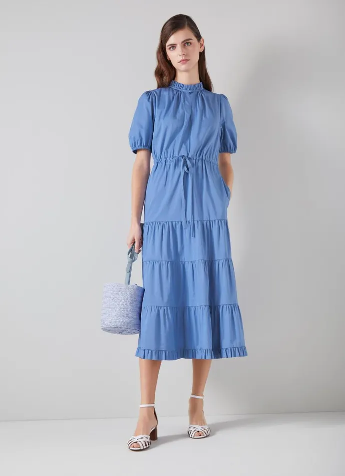 Women Hedy Blue Organic Cotton Tiered Dress Light Blue LKBennett Dresses
