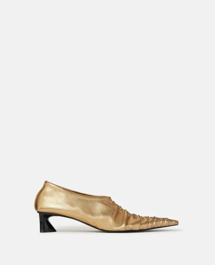 Women Heels Stella McCartney Elsa Ruched Kitten Heel Pumps Metallic Gold