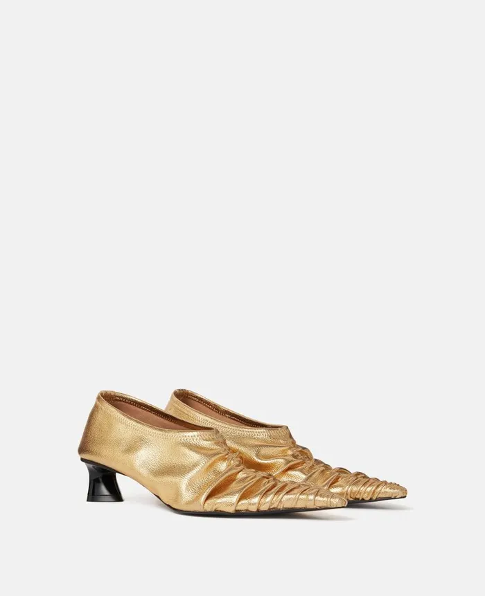 Women Heels Stella McCartney Elsa Ruched Kitten Heel Pumps Metallic Gold