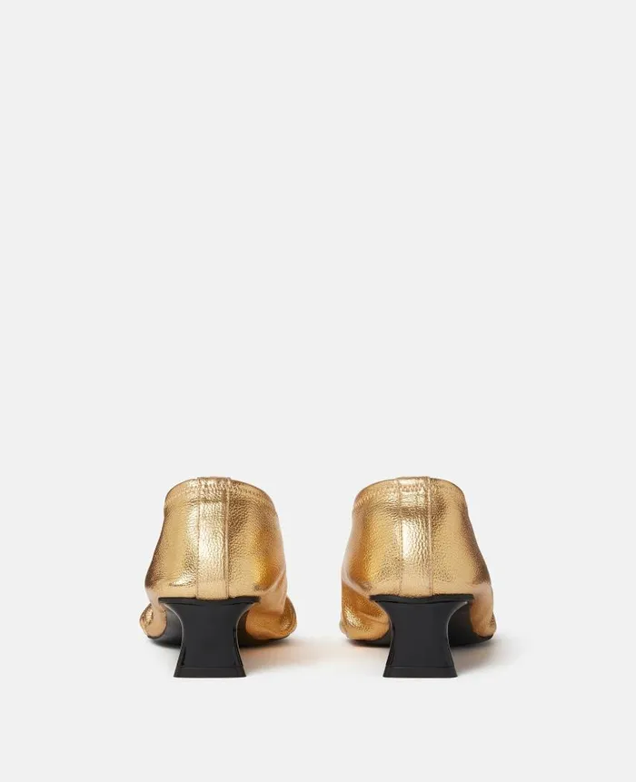 Women Heels Stella McCartney Elsa Ruched Kitten Heel Pumps Metallic Gold