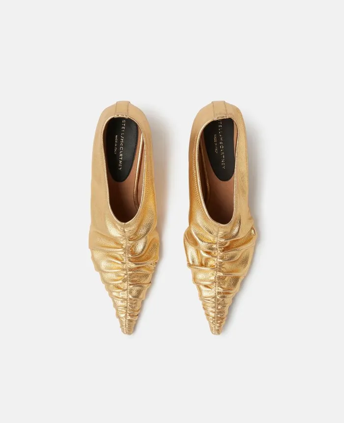 Women Heels Stella McCartney Elsa Ruched Kitten Heel Pumps Metallic Gold