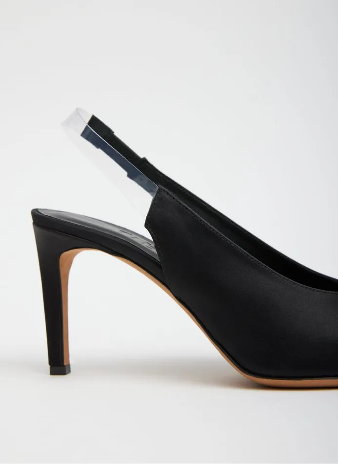 Women Heels Tibi Bartolome Satin Slingback Black