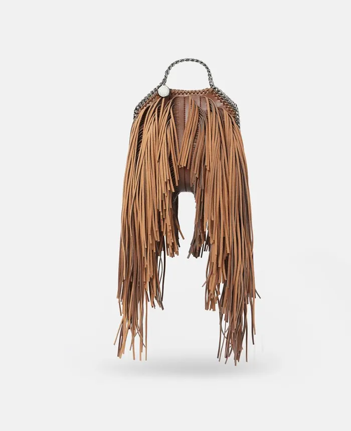 Women Iconic Falabella Stella McCartney Fringe Falabella Tiny Tote Bag Dark Cinnamon Women Iconic Falabella Stella McCartney Fringe Falabella Tiny Tote Bag Dark Cinnamon