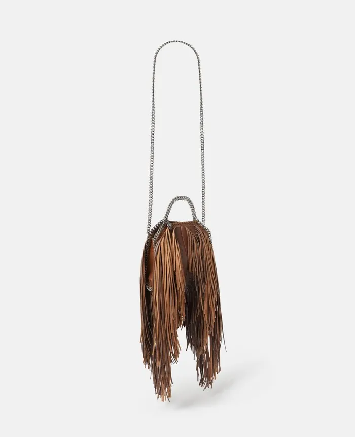 Women Iconic Falabella Stella McCartney Fringe Falabella Tiny Tote Bag Dark Cinnamon