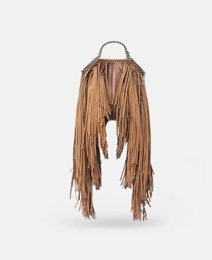 Women Iconic Falabella Stella McCartney Fringe Falabella Tiny Tote Bag Dark Cinnamon