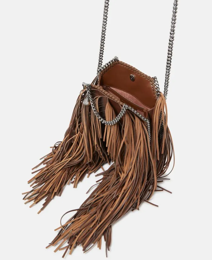 Women Iconic Falabella Stella McCartney Fringe Falabella Tiny Tote Bag Dark Cinnamon