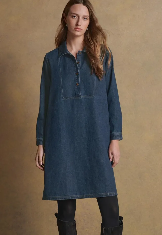 Women Indigodyed Dress Dark Denim Poetry Fashion Dresses and Skirts