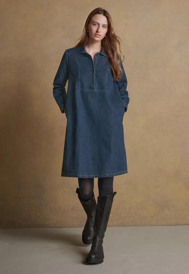 Women Indigodyed Dress Dark Denim Poetry Fashion Dresses and Skirts