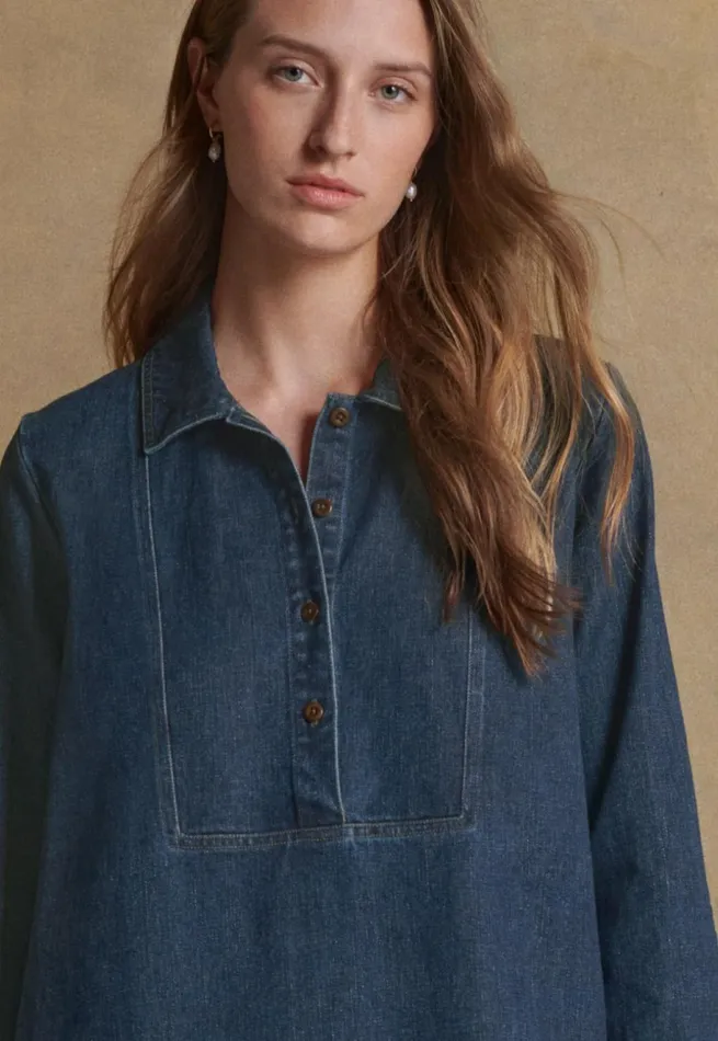Women Indigodyed Dress Dark Denim Poetry Fashion Dresses and Skirts