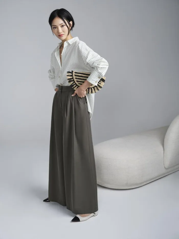 Women Isla Khaki Wide Leg Trousers With TENCEL Modal Khaki LKBennett Trousers
