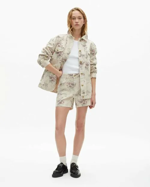 Women Jackets and Blazers The Kooples Beige Denim Jacket With 039Antik Flowers039 Print Beige Taupe