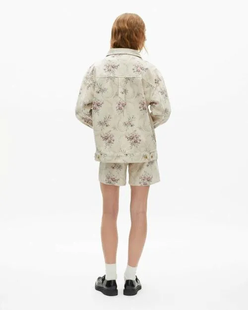 Women Jackets and Blazers The Kooples Beige Denim Jacket With 039Antik Flowers039 Print Beige Taupe