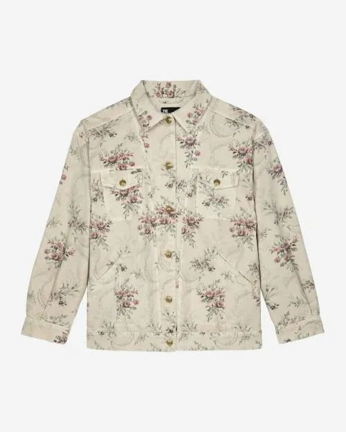 Women Jackets and Blazers The Kooples Beige Denim Jacket With 039Antik Flowers039 Print Beige Taupe