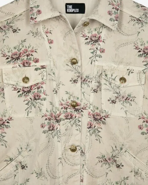Women Jackets and Blazers The Kooples Beige Denim Jacket With 039Antik Flowers039 Print Beige Taupe